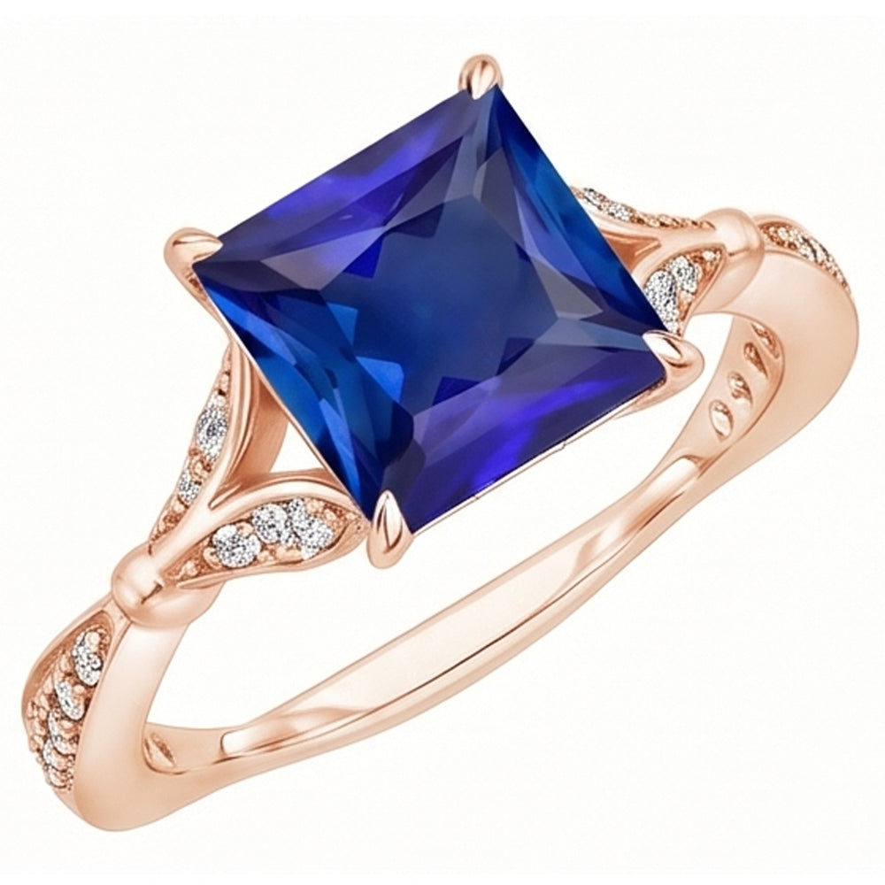 Natural Earth Mined Diamond Engagement Ring Prong Set Princess Blue Sapphire 3.75 Carats