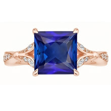 Natural Earth Mined Diamond Engagement Ring Prong Set Princess Blue Sapphire 3.75 Carats