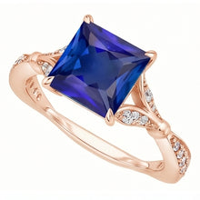 Natural Earth Mined Diamond Engagement Ring Prong Set Princess Blue Sapphire 3.75 Carats