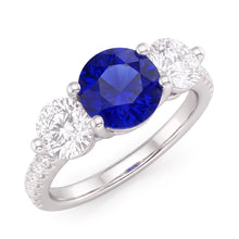 Natural Earth Mined Diamond Engagement Ring Round Ceylon Sapphire 3 Carats Jewellery