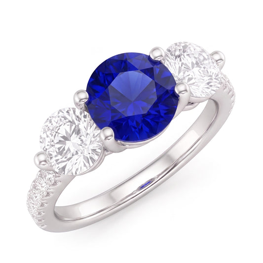 Natural Earth Mined Diamond Engagement Ring Round Ceylon Sapphire 3 Carats Jewellery