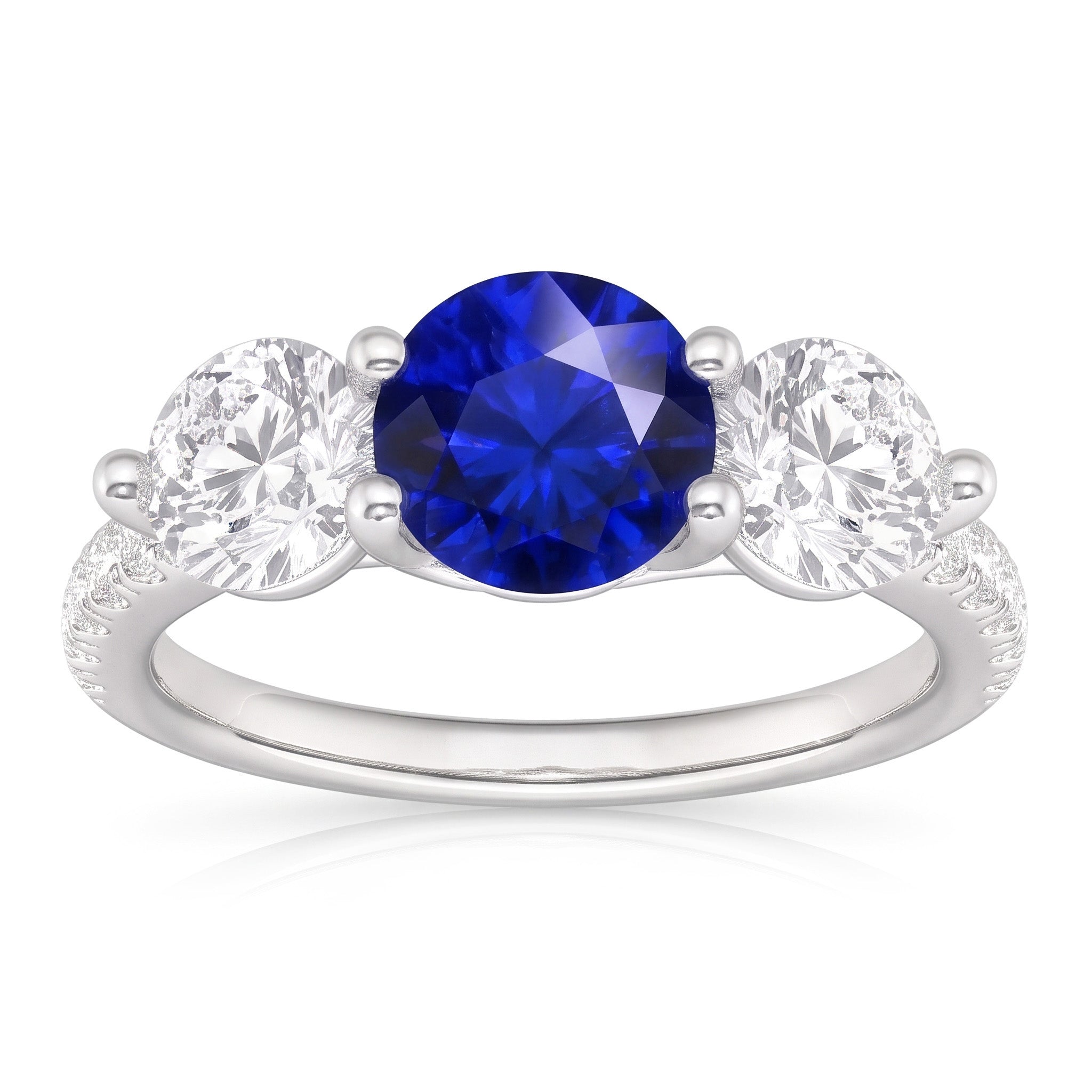 Natural Earth Mined Diamond Engagement Ring Round Ceylon Sapphire 3 Carats Jewellery