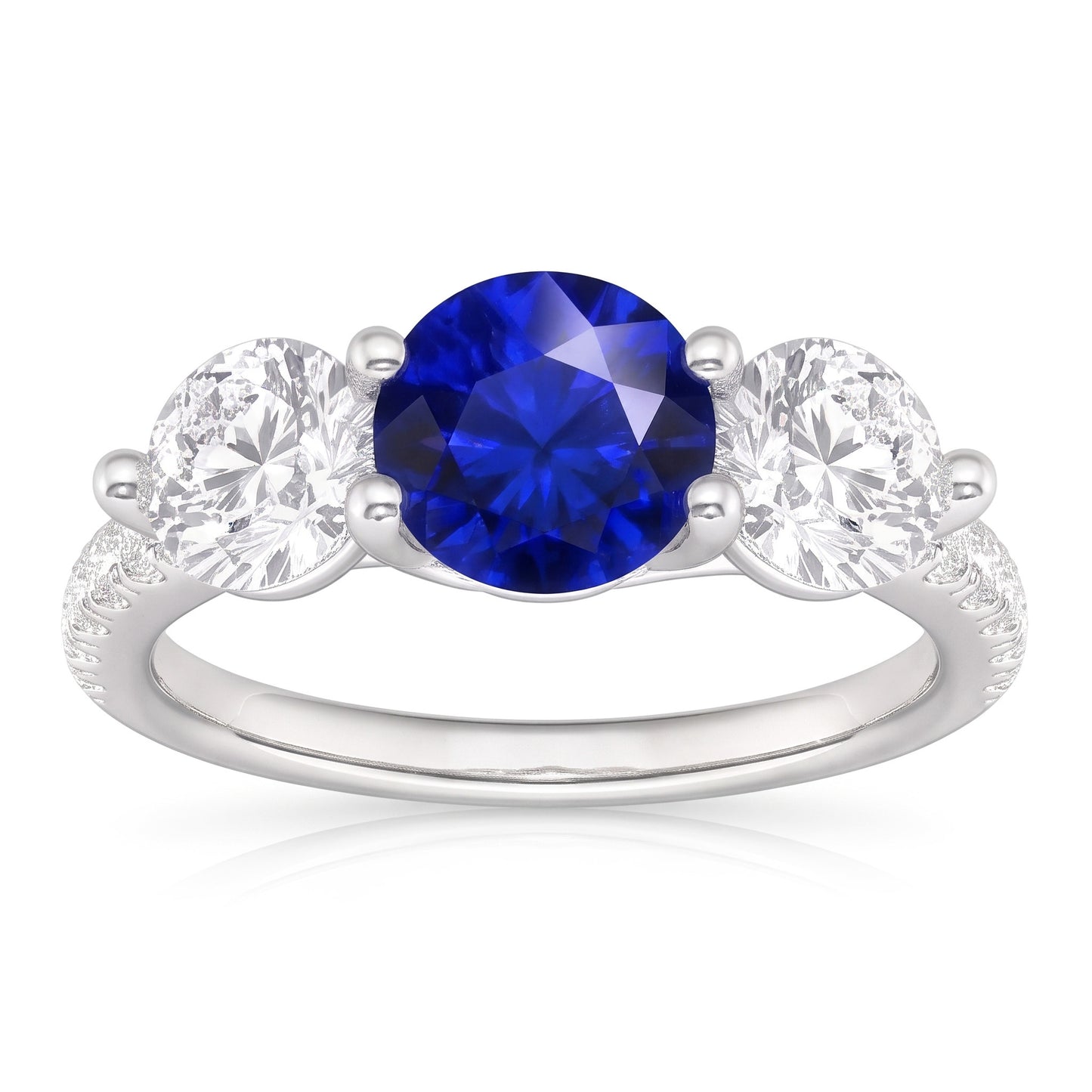 Natural Earth Mined Diamond Engagement Ring Round Ceylon Sapphire 3 Carats Jewellery