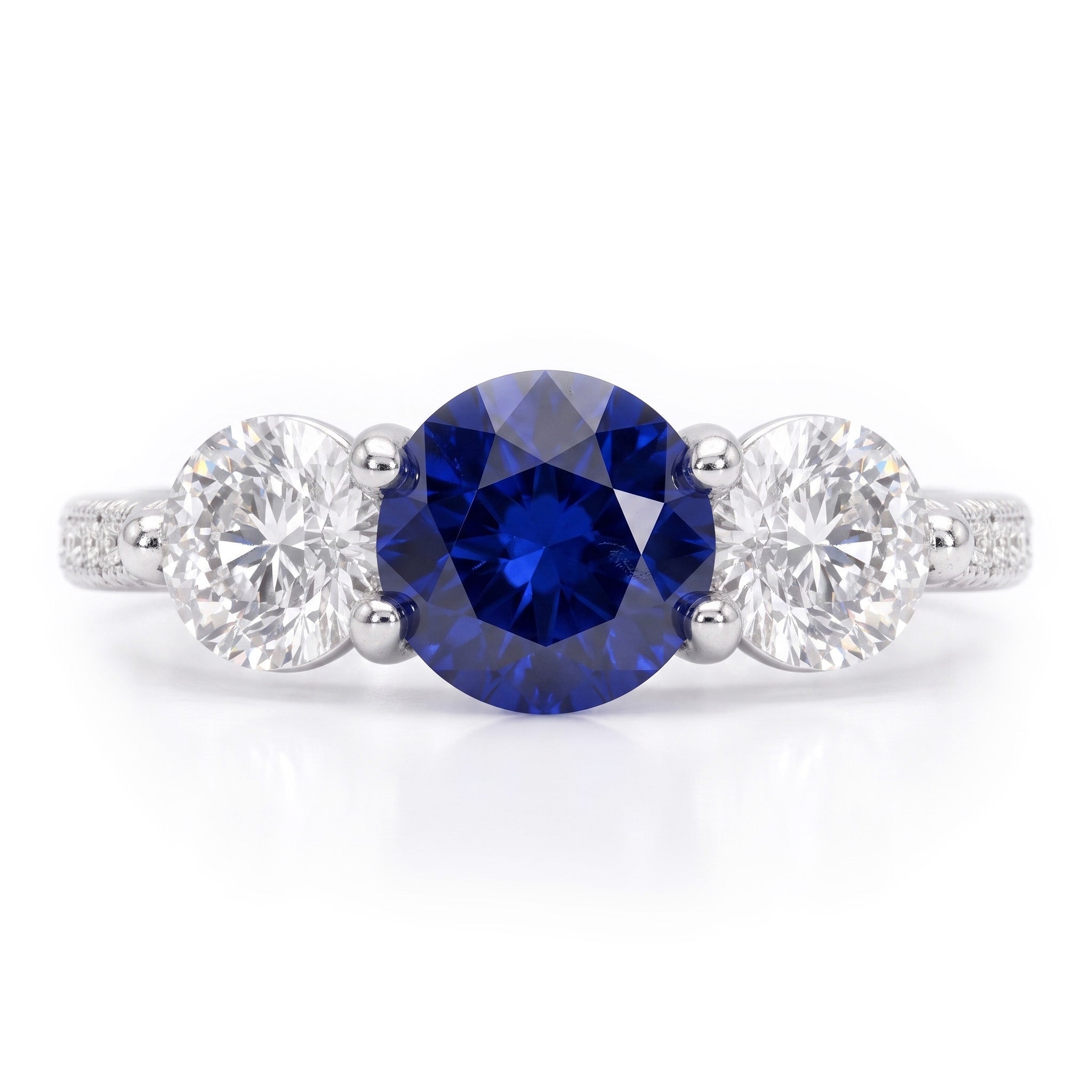 Natural Earth Mined Diamond Engagement Ring Round Ceylon Sapphire 3 Carats Jewellery
