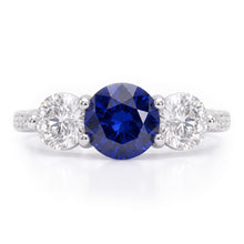 Natural Earth Mined Diamond Engagement Ring Round Ceylon Sapphire 3 Carats Jewellery
