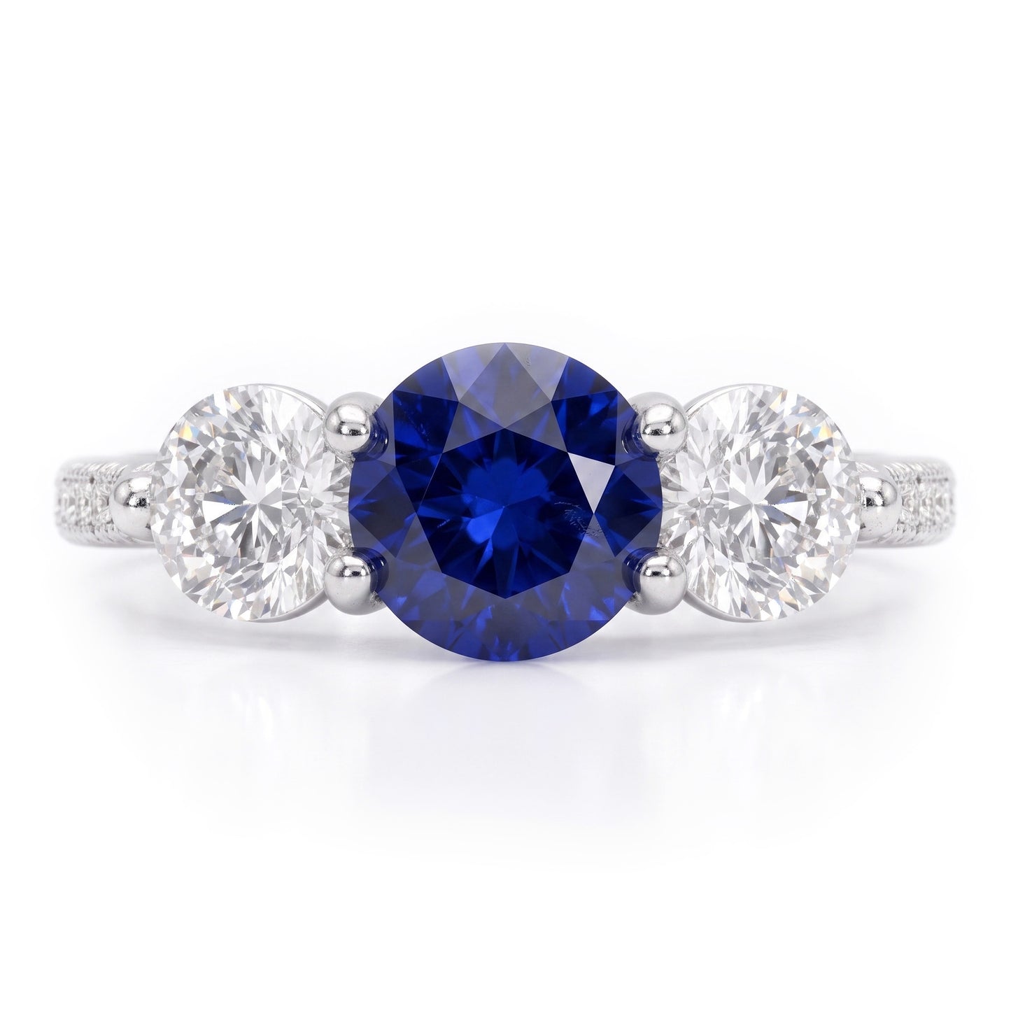 Natural Earth Mined Diamond Engagement Ring Round Ceylon Sapphire 3 Carats Jewellery