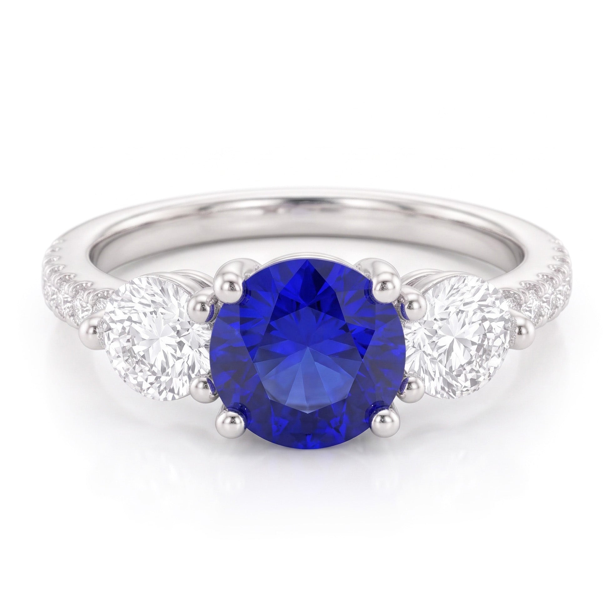 Natural Earth Mined Diamond Engagement Ring Round Ceylon Sapphire 3 Carats Jewellery
