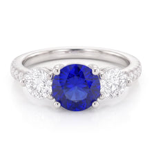 Natural Earth Mined Diamond Engagement Ring Round Ceylon Sapphire 3 Carats Jewellery