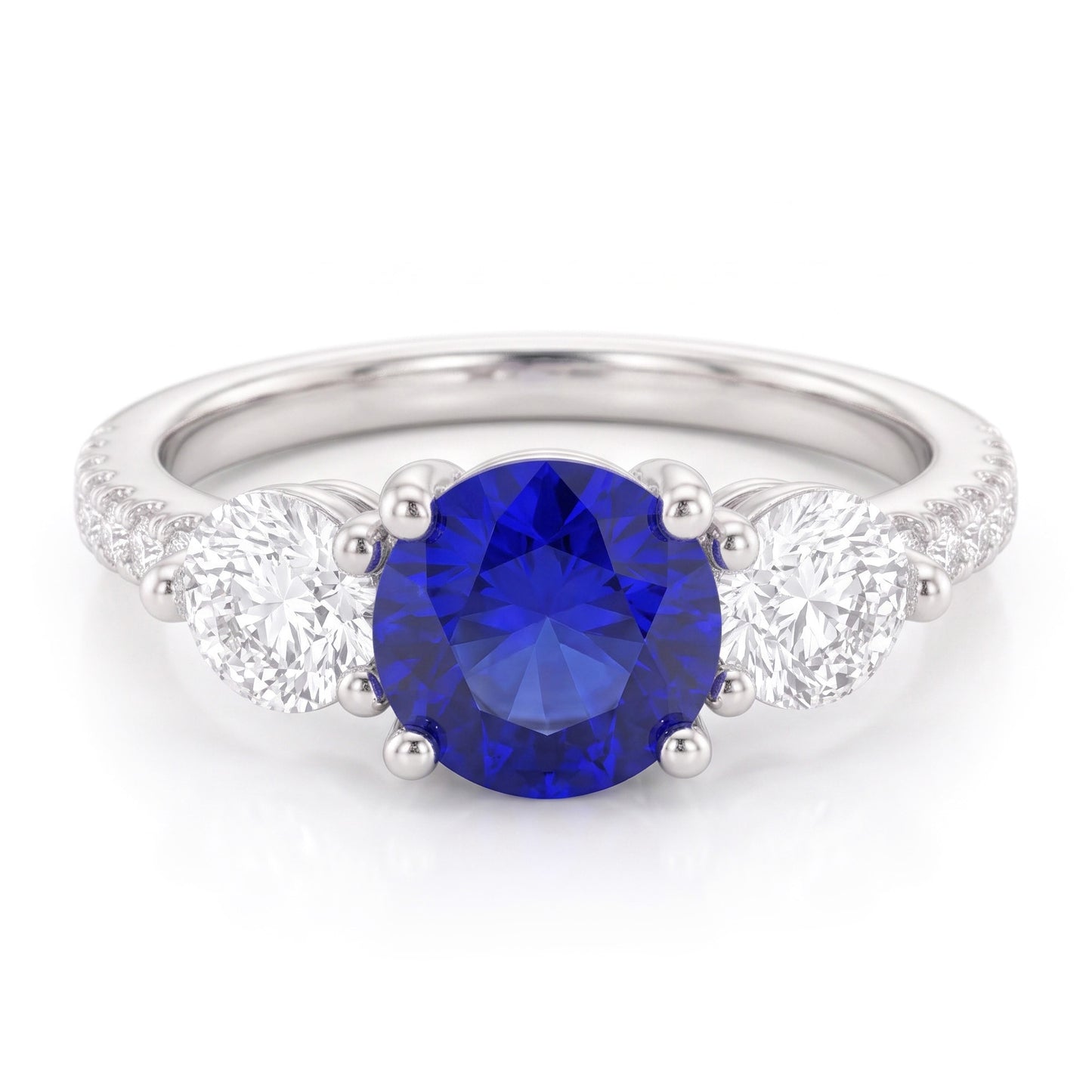 Natural Earth Mined Diamond Engagement Ring Round Ceylon Sapphire 3 Carats Jewellery
