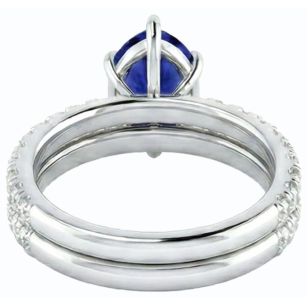 Natural Earth Mined Diamond Engagement Ring Set Pear Sri Lankan Sapphire 3.50 Carats