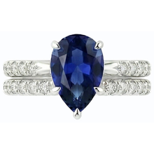 Natural Earth Mined Diamond Engagement Ring Set Pear Sri Lankan Sapphire 3.50 Carats