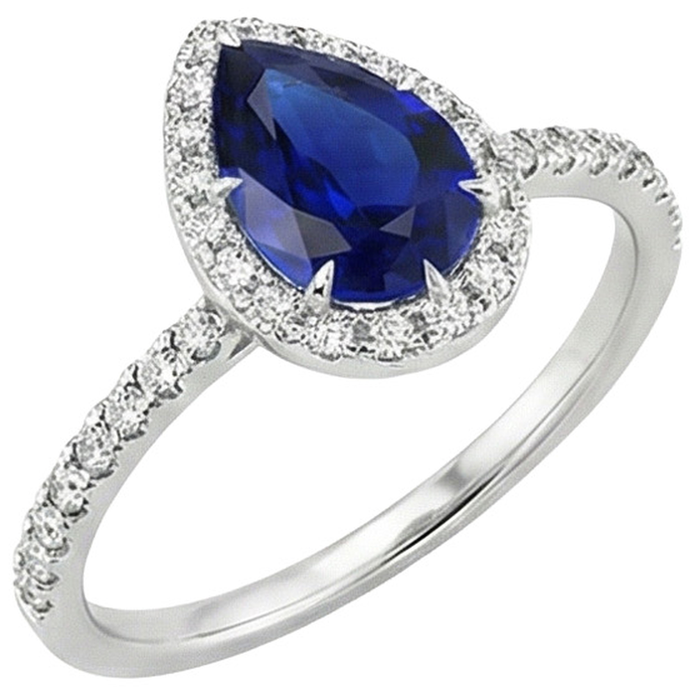 Natural Earth Mined Diamond Engagement Ring Teardrop Style Pear Blue Sapphire 6.20 Carats