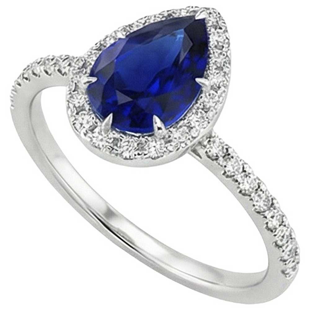 Natural Earth Mined Diamond Engagement Ring Teardrop Style Pear Blue Sapphire 6.20 Carats