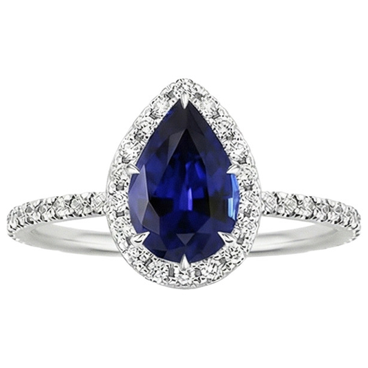 Natural Earth Mined Diamond Engagement Ring Teardrop Style Pear Blue Sapphire 6.20 Carats
