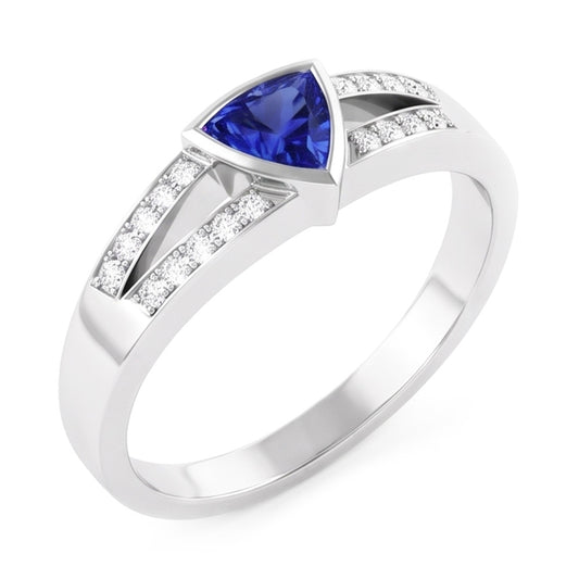 Natural Earth Mined Diamond Engagement Ring Trillion Sapphire Jewellery Split Shank 1 Carat
