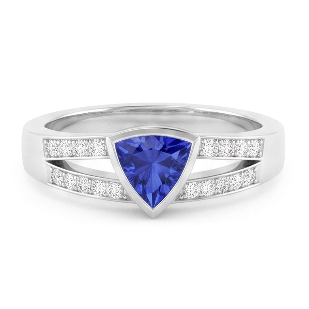 Natural Earth Mined Diamond Engagement Ring Trillion Sapphire Jewellery Split Shank 1 Carat