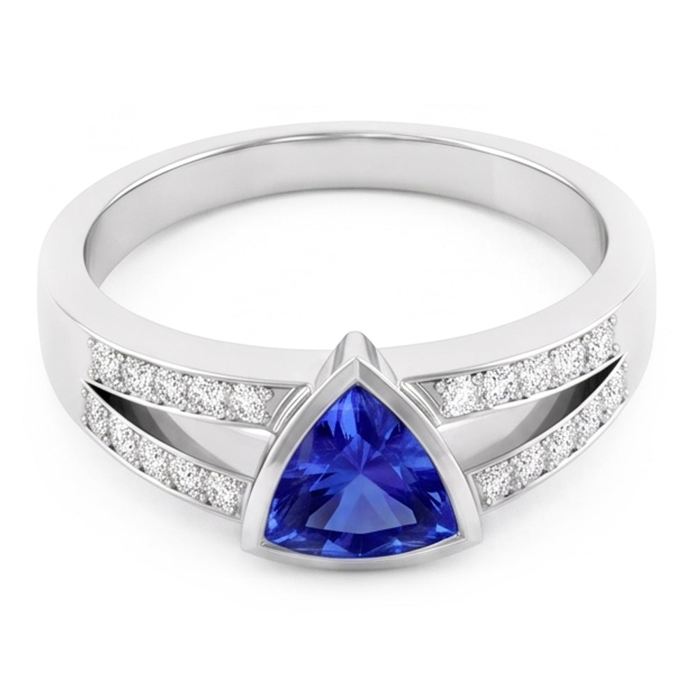 Natural Earth Mined Diamond Engagement Ring Trillion Sapphire Jewellery Split Shank 1 Carat