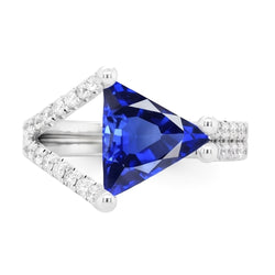 Natural Earth Mined Diamond Engagement Ring Trillion Sapphire Split Shank 3 Carats