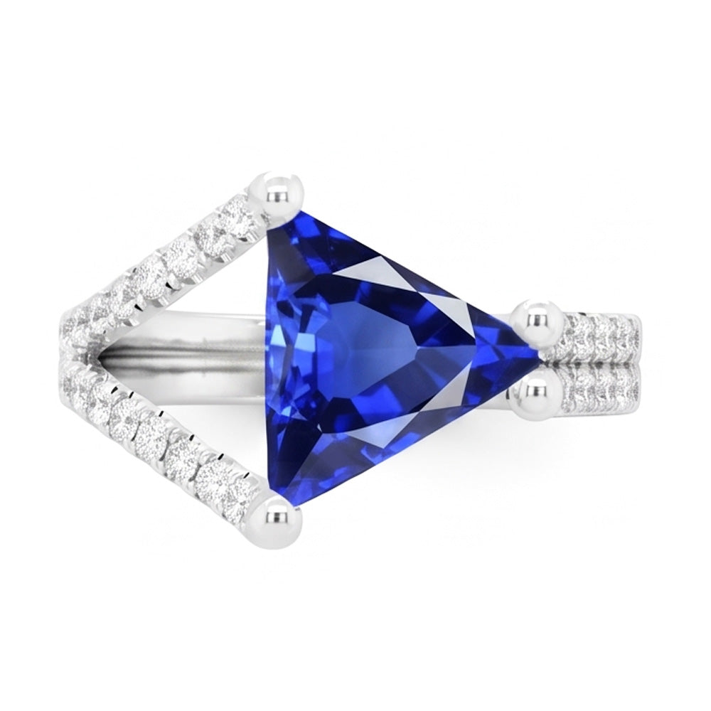 Natural Earth Mined Diamond Engagement Ring Trillion Sapphire Split Shank 3 Carats
