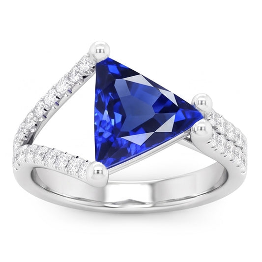 Natural Earth Mined Diamond Engagement Ring Trillion Sapphire Split Shank 3 Carats