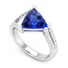 Natural Earth Mined Diamond Engagement Ring Trillion Sapphire Split Shank 3 Carats