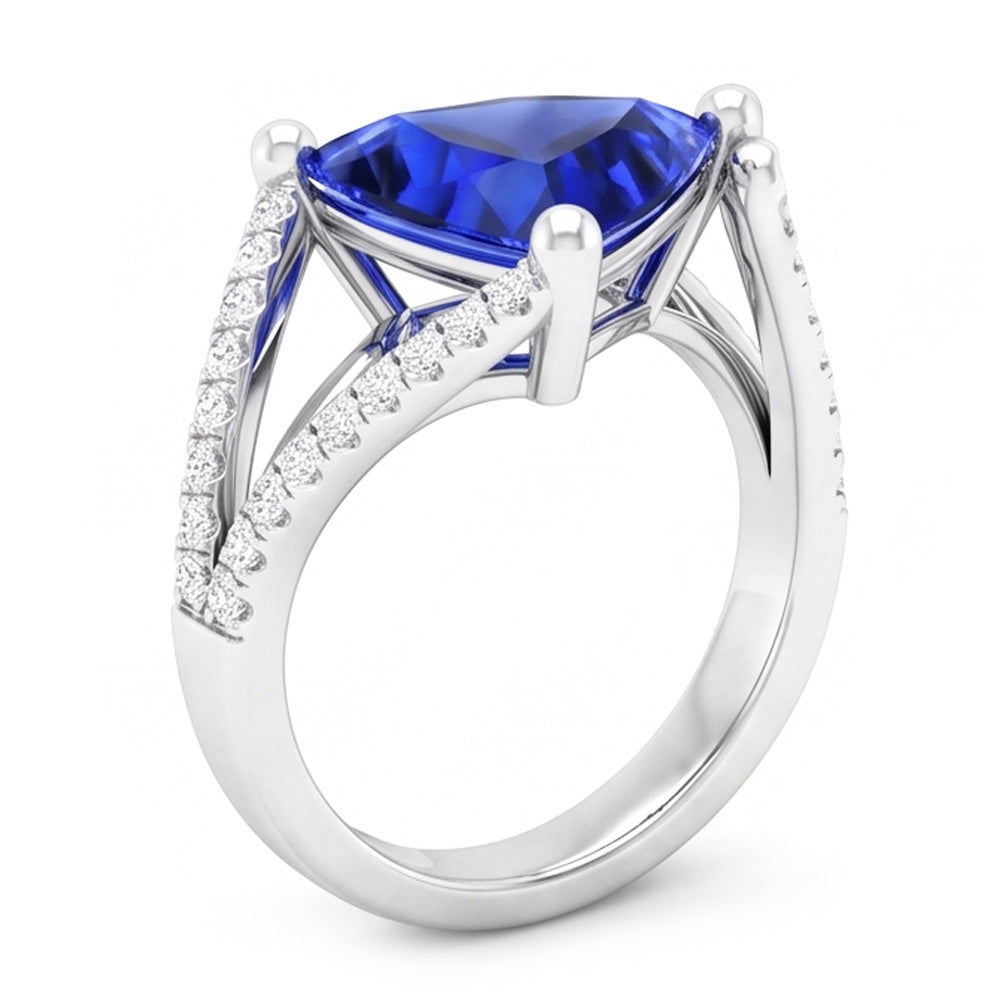 Natural Earth Mined Diamond Engagement Ring Trillion Sapphire Split Shank 3 Carats