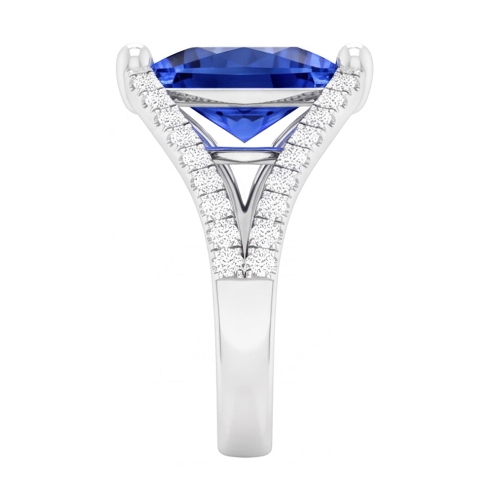 Natural Earth Mined Diamond Engagement Ring Trillion Sapphire Split Shank 3 Carats