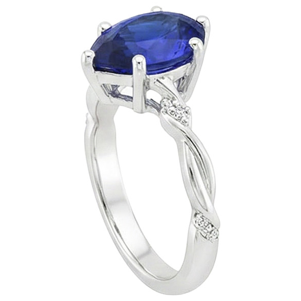 Natural Earth Mined Diamond Engagement Ring Twist Style Pear Blue Sapphire 3 Carats