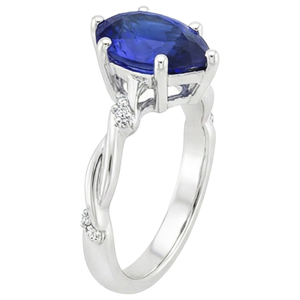 Natural Earth Mined Diamond Engagement Ring Twist Style Pear Blue Sapphire 3 Carats