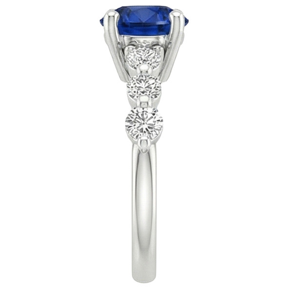 Natural Earth Mined Diamond Engagement Ring With Blue Sapphire Center 3 Carats White Gold