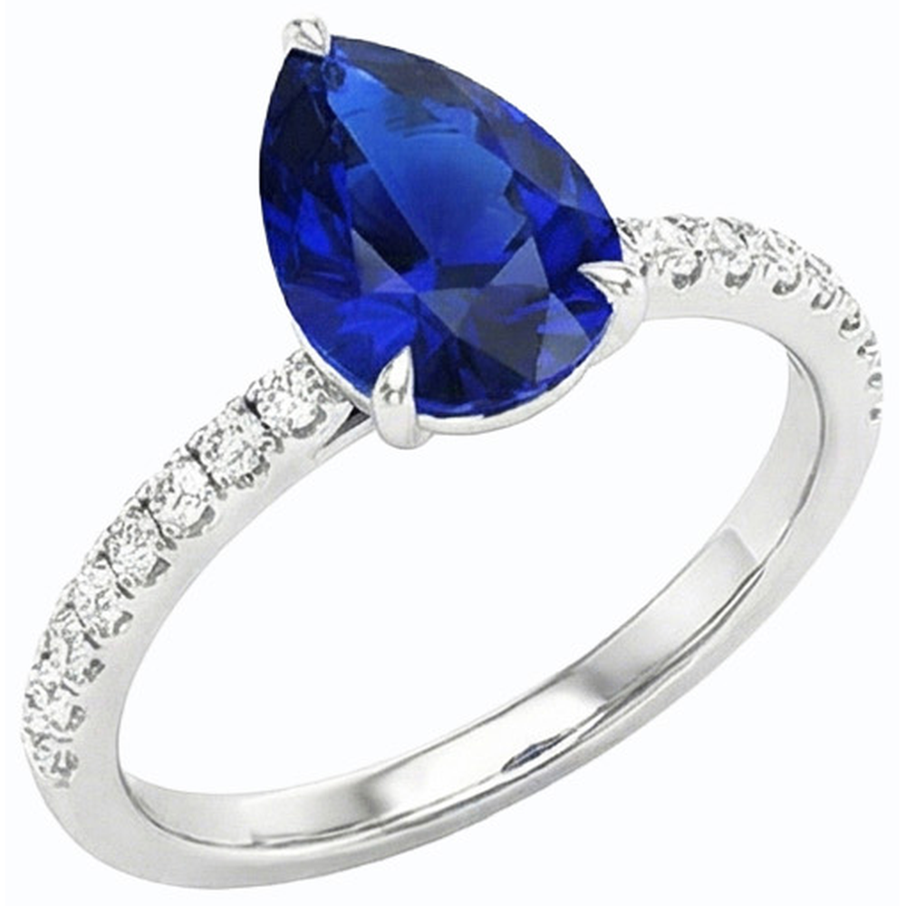 Natural Earth Mined Diamond Engagement Sapphire Ring Pear Cut Sri Lankan 3.50 Carats Gold