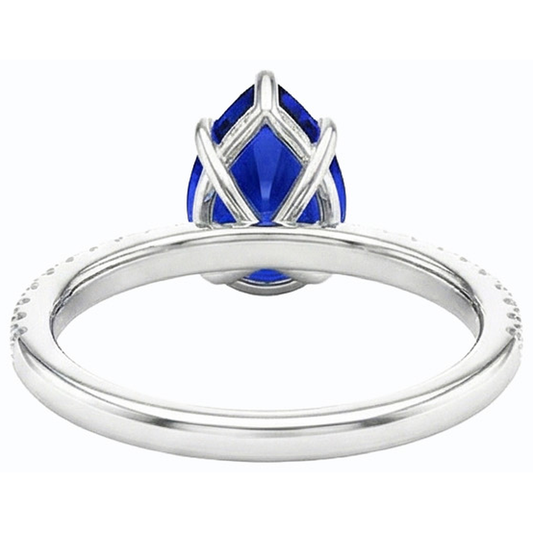 Natural Earth Mined Diamond Engagement Sapphire Ring Pear Cut Sri Lankan 3.50 Carats Gold