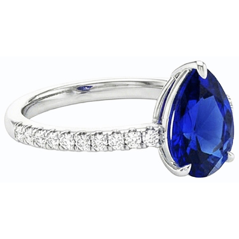 Natural Earth Mined Diamond Engagement Sapphire Ring Pear Cut Sri Lankan 3.50 Carats Gold