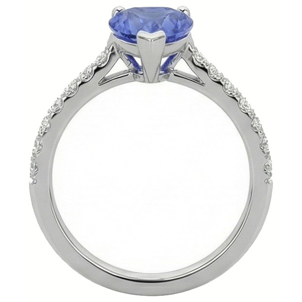 Natural Earth Mined Diamond Engagement Srilanka Sapphire Ring Scallop Set Accents 3 Carats