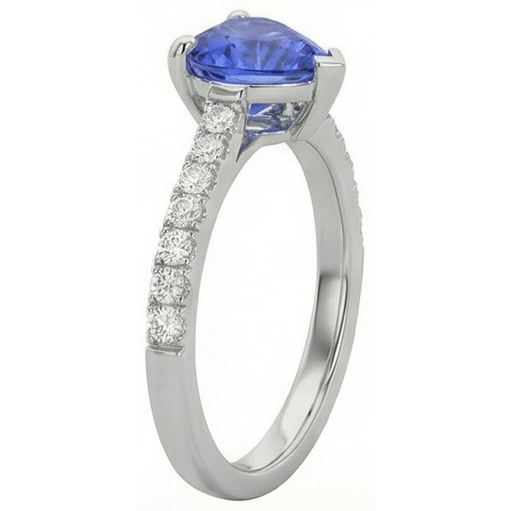 Natural Earth Mined Diamond Engagement Srilanka Sapphire Ring Scallop Set Accents 3 Carats