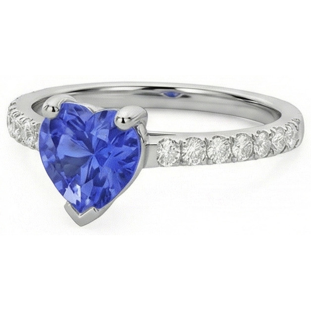 Natural Earth Mined Diamond Engagement Srilanka Sapphire Ring Scallop Set Accents 3 Carats