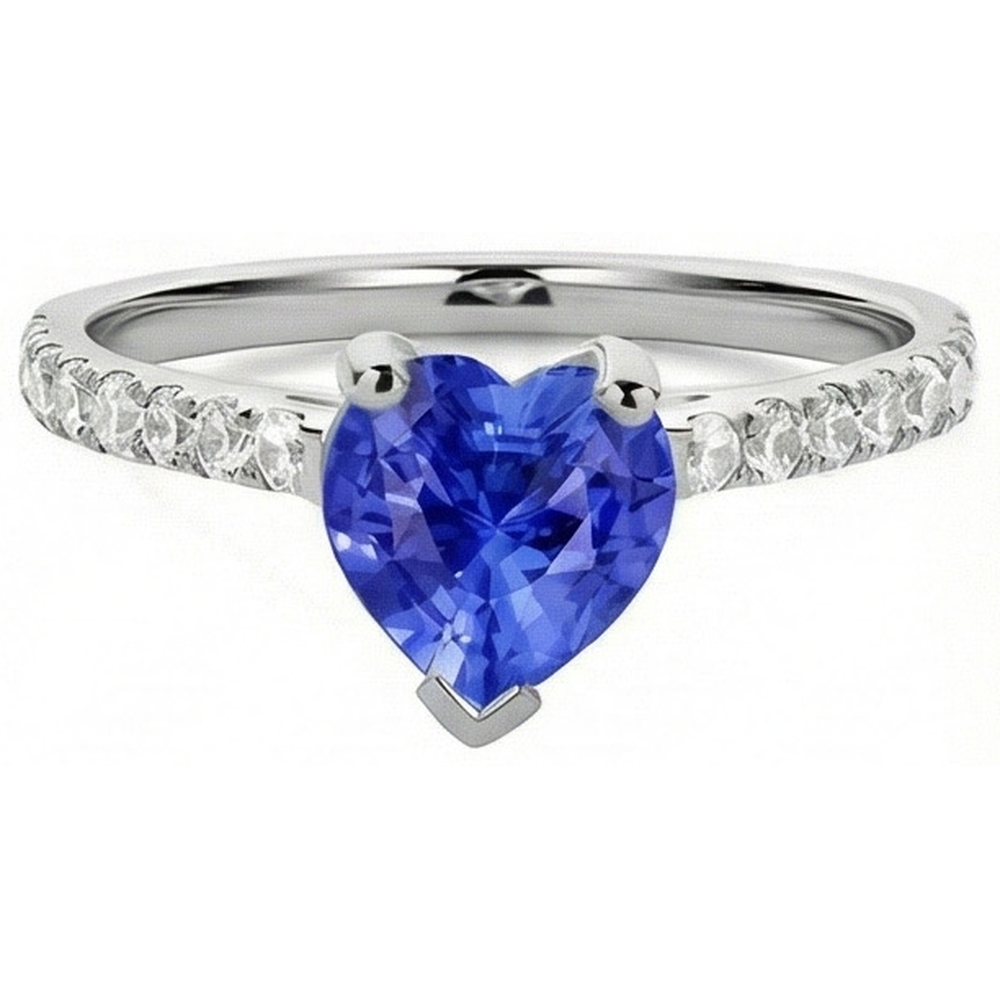 Natural Earth Mined Diamond Engagement Srilanka Sapphire Ring Scallop Set Accents 3 Carats