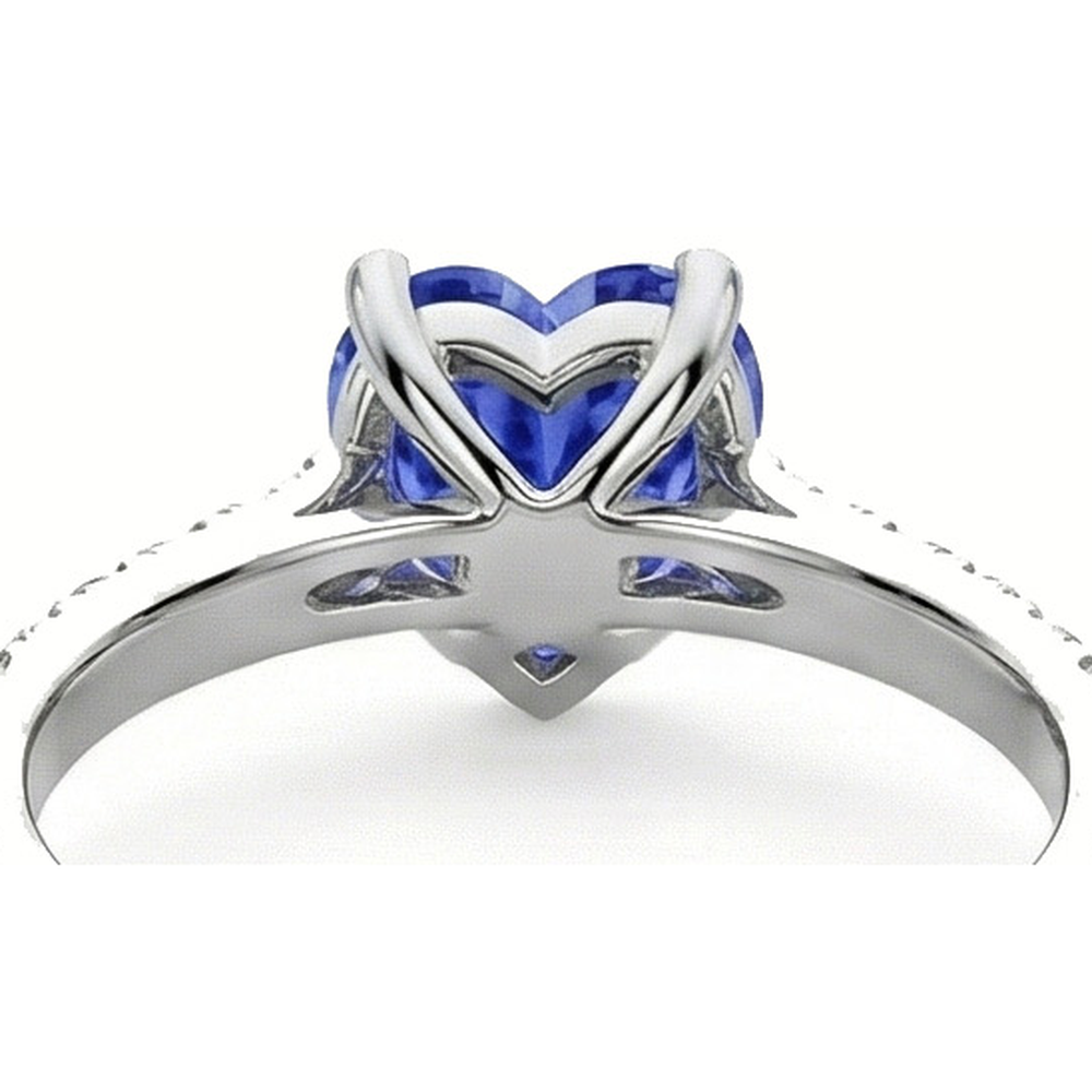 Natural Earth Mined Diamond Engagement Srilanka Sapphire Ring Scallop Set Accents 3 Carats