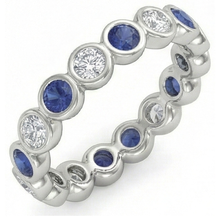 Natural Earth Mined Diamond Eternity Band 2 Carat Bezel Set Round Blue Sapphire Ladies