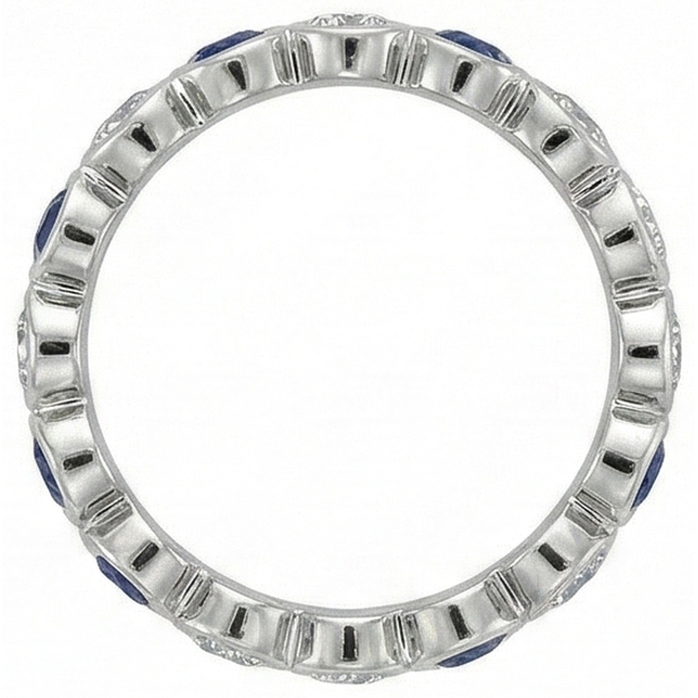 Natural Earth Mined Diamond Eternity Band 2 Carat Bezel Set Round Blue Sapphire Ladies