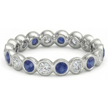 Natural Earth Mined Diamond Eternity Band 2 Carat Bezel Set Round Blue Sapphire Ladies