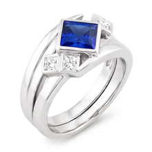 Natural Earth Mined Diamond Fancy Ring 2 Carats Bezel Princess Blue Sapphire