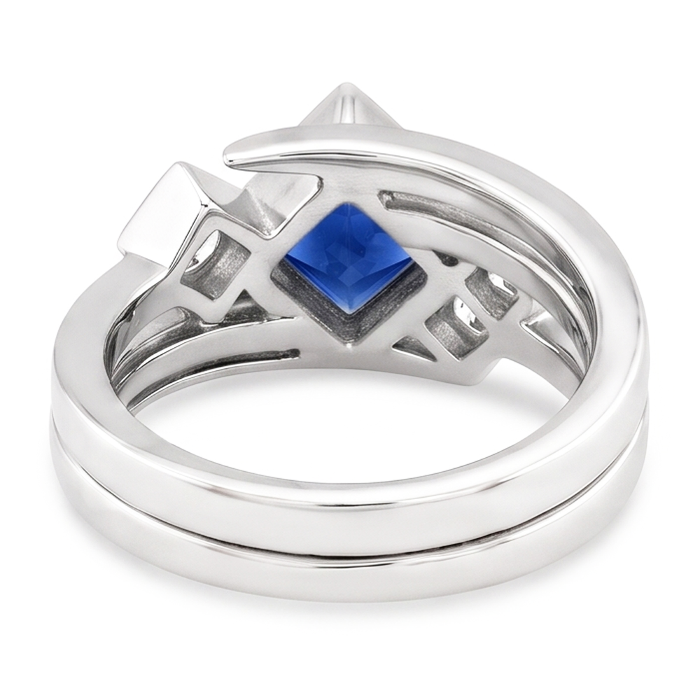 Natural Earth Mined Diamond Fancy Ring 2 Carats Bezel Princess Blue Sapphire