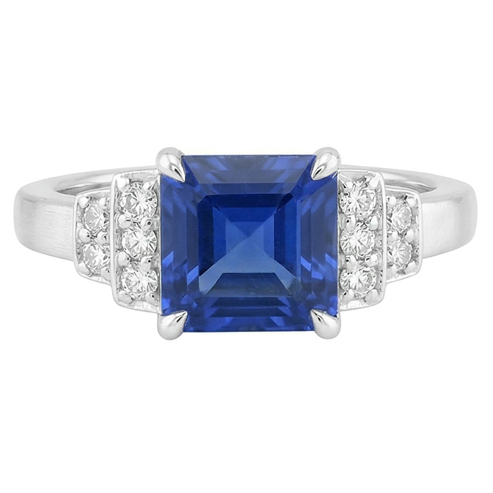 Natural Earth Mined Diamond Fancy Ring Asscher Cut Sapphire Gemstone 3 Carats Prong Set