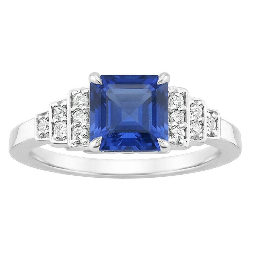 Natural Earth Mined Diamond Fancy Ring Asscher Cut Sapphire Gemstone 3 Carats Prong Set
