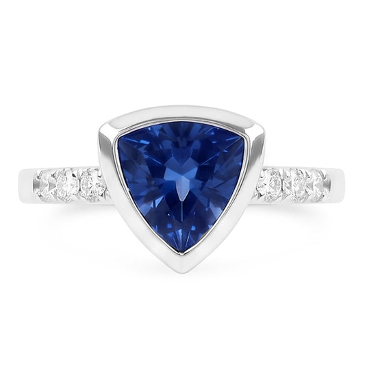 Natural Earth Mined Diamond Gemstone Jewellery 2 Carat Trillion Bezel Set Blue Sapphire Ring
