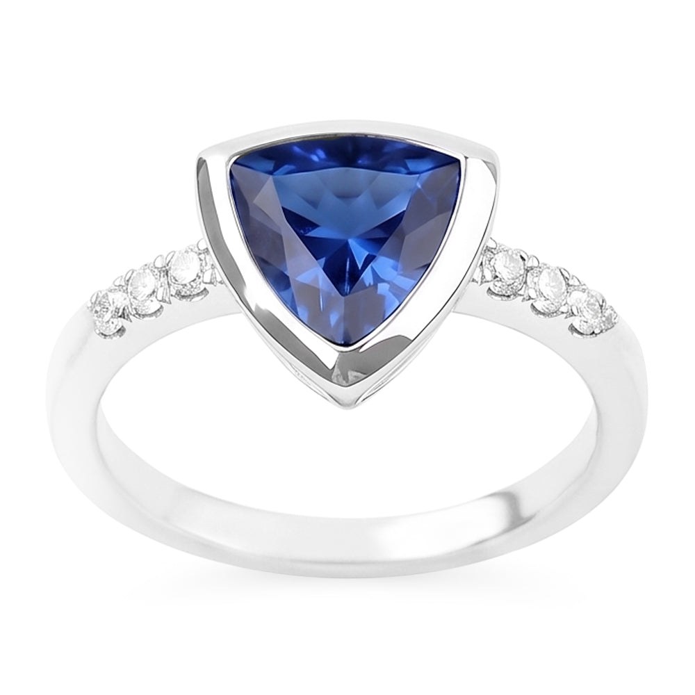 Natural Earth Mined Diamond Gemstone Jewellery 2 Carat Trillion Bezel Set Blue Sapphire Ring