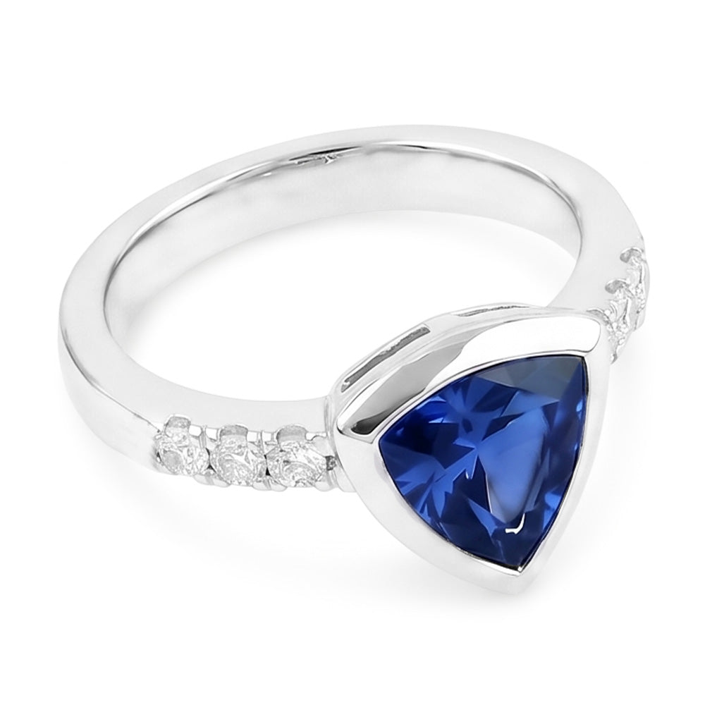 Natural Earth Mined Diamond Gemstone Jewellery 2 Carat Trillion Bezel Set Blue Sapphire Ring