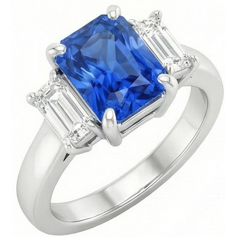 natural radiant sapphire 2ct ring front view