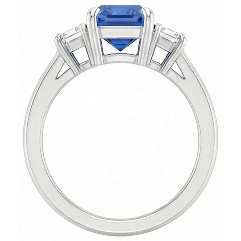 natural radiant sapphire 2ct ring profile view